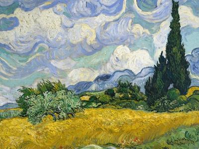 Van Gogh Wheat Field Cypresses 1889 Framed Art Print Picture Mount 30 12x16 Inch